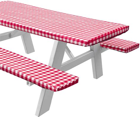 Vinyl Picnic Table And Bench Fitted Tablecloth Cover Checkered Design