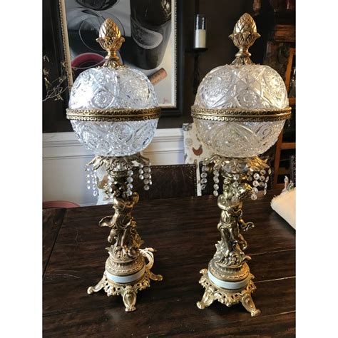 1950s Brass Cherub Crystal Globe Lamps A Pair Chairish