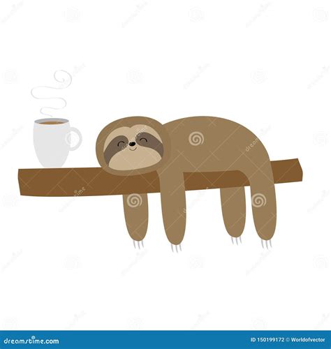 Sloth Sleeping On Tree Branch I Love Coffee Cup Drink Cute Lazy