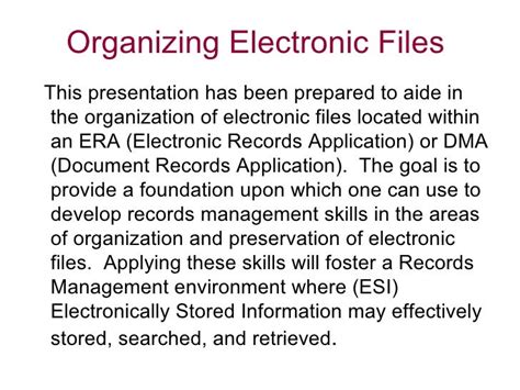 Recommended Electronic Filing Structure Organization And Developme