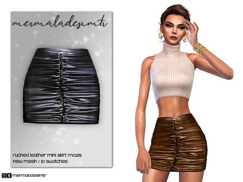 Ruched Leather Mini Skirt Mc125 By Mermaladesimtr At Tsr Sims 4 Updates