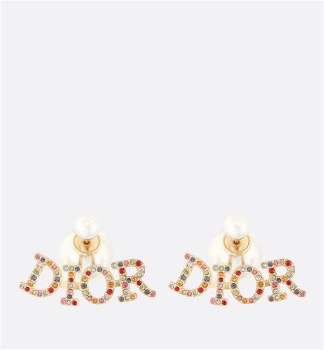Dior Tribales Earrings Gold Finish Metal White Resin Pearls And