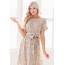 Beige Floral Self Tie Modest Church Dress  Best And Affordable