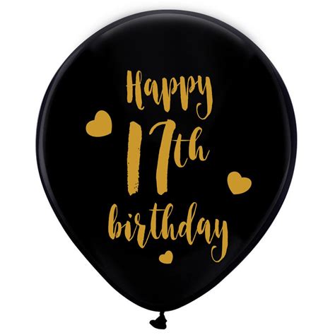 Black 17th Birthday Latex Balloons 12inch 16pcs Boy Girl Gold Happy