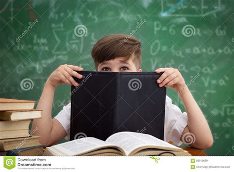 Funny Schoolboy Hiding Behind Book Stock Image Image Of Desk Junior