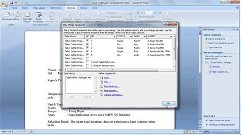Belajar Microsoft Word 2007 Cara Membuat Mail Merge Surat Undangan