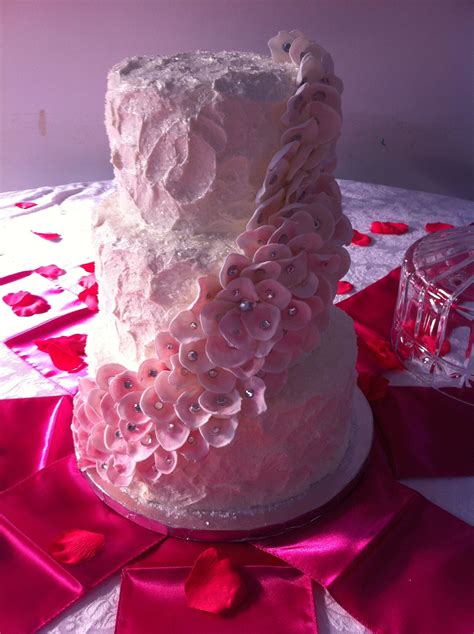 Sparkly Pink Ombré Buttercream Cake With Cascading Rhinestone Topped