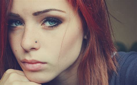 Redhead Blue Eyes Women Lana Branishti Eyes Face Freckles