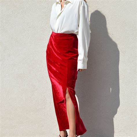 Y K Velvet Maxi Red Skirt S M Vesture Online Vintage Shop