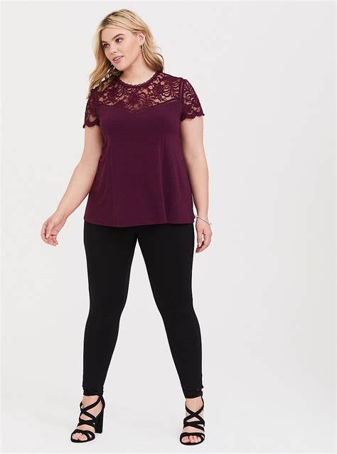 Burgundy Crepe Lace Top Stretchy Lace Dress Lace Top Lace Tops