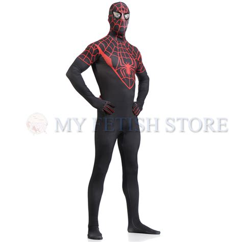 full body black and red spider man lycra spandex bodysuit cosplay zentai suit halloween fancy