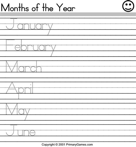 Months Of The Year Tracing Worksheets