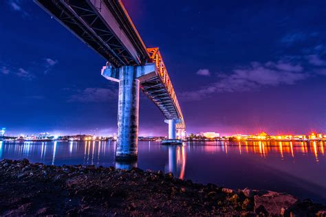 2560x1440 Bridge Under Water City Lights Colorful 5k 1440p Resolution