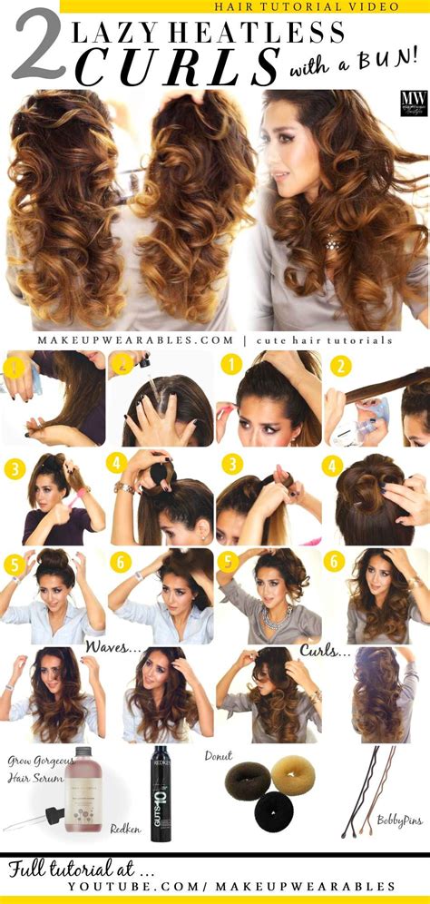 Mix water and hair gel together. 2 Ways to Lazy Heatless Curls using a Bun | Overnight ...
