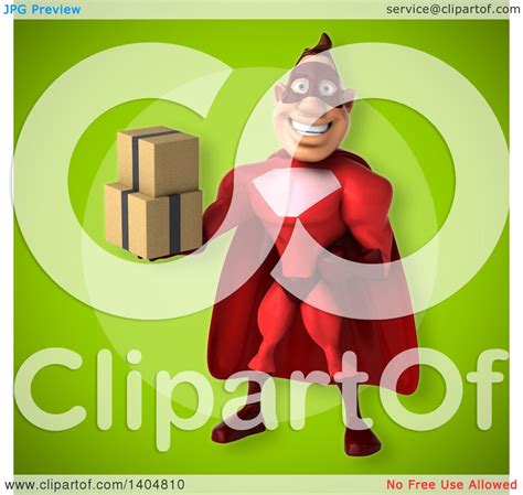 Clipart Of A 3d Buff Red White Male Super Hero Royalty Free
