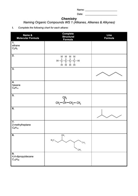 Naming Hydrocarbons Worksheet And Key