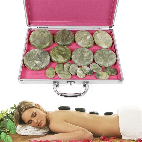 Sanbousi 16pcs Hot Stones Massage Set With Warmer Portable Natural Green Jade