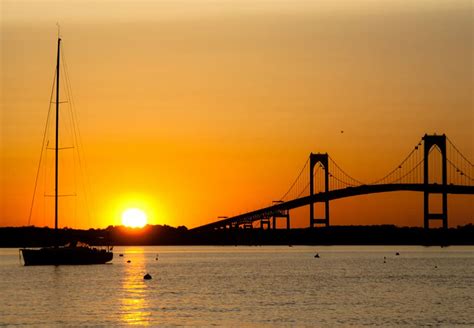 Silhouette Boat Arch Bridge Sunset Newport Rhode Island 3 Words