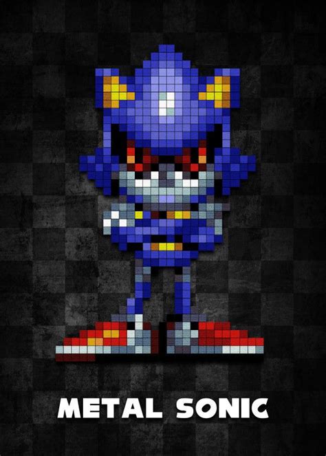 Pixelated Sonic The Hedgehog Characters Metal Sonic Displate Artwork