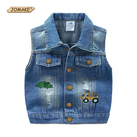 Jomake Boys Denim Vest 2018 New Spring Kids Clothes Cartoon Embroidery