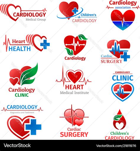 Cardiology Medicine Clinic Heart Icons Royalty Free Vector