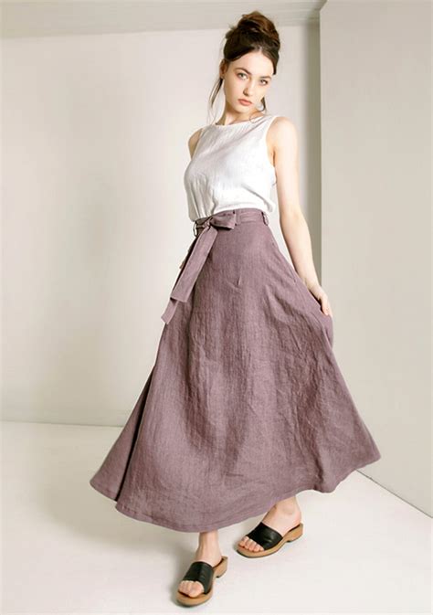 Linen Maxi Skirt With Belt Alessia