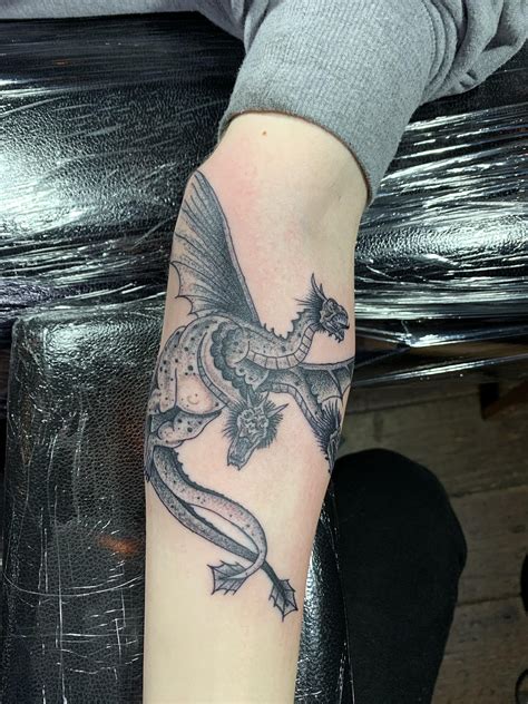 First Tattoo King Ghidorah By Robby Workhouse Tattoo Sheffield Uk
