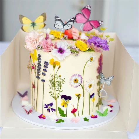 Birthday Cake With Butterflies And Flowers