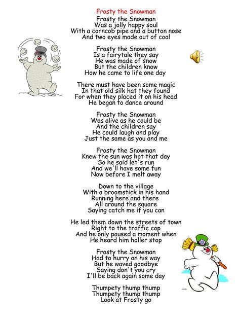Lyrics To Frosty The Snowman Printable Frosty The Snowman Is A Fairy