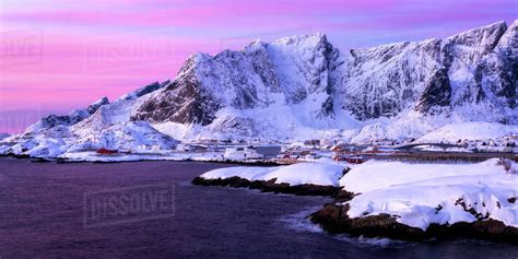 Sunrise At Sakrisoy Lofoten Nordland Arctic Norway Europe Stock