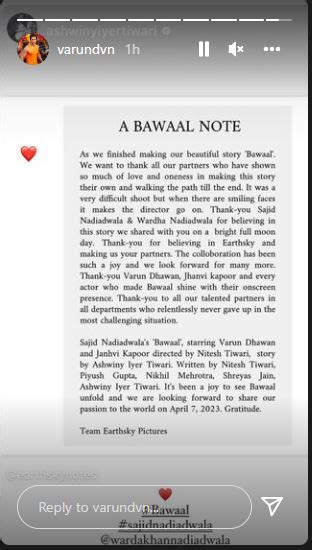 Varun Dhawan Janhvi Kapoor Share Heartfelt Note As They Wrap Up Bawaal Final Schedule