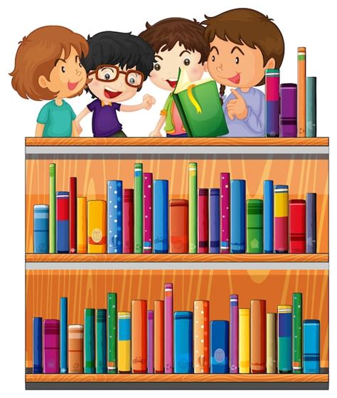 Niños Leyendo Libros En La Biblioteca Descargar Vectores Premium