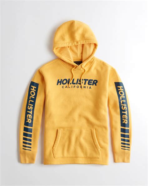 Lyst Hollister Logo Graphic Hoodie In Yellow For Men