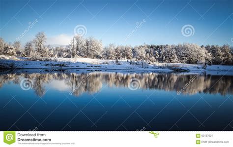 Panoramic Winter Lake Reflections Stock Image Image Of North