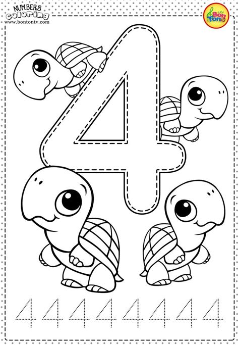 The Number Four Coloring Page For Children With Numbers 4 To 10 And Two