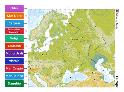 Europa Centro Orientale Mari Fiumi E Catene Montuose Labelled Diagram
