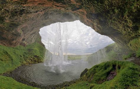 Wallpaper Waterfall Cave Iceland Seljalandsfoss For Mobile And