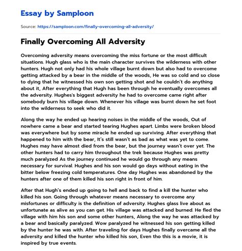 ≫ Finally Overcoming All Adversity Free Essay Sample On