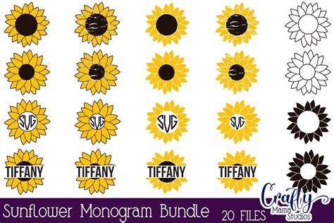 Sunflower Outline Monogram Svg