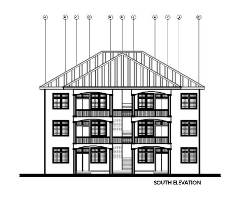 South Elevation Of 18x15m House Plan Of Residential Building Is Given