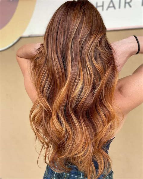 Long Light Highlights Copper Hue On Brown Hair Copper Highlights On