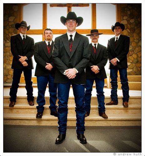 Beach formal suggests an elegant beach wedding, so dress to impress, but also dress for the elements. The Cowboy and His Posse | Cowboy wedding attire, Country ...