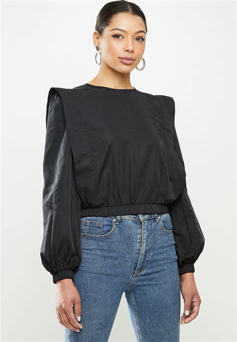 Bold Shoulder Blouse Black Missguided Blouses