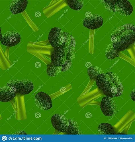 Realistic 3d Detailed Green Fresh Broccoli Seamless Pattern Background