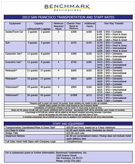Trucking Company Rate Sheet Template