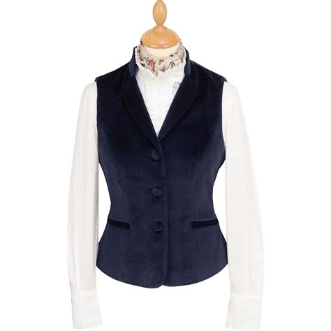 Navy Blue Fitted Velvet Waistcoat Ladies Country Clothing Cordings