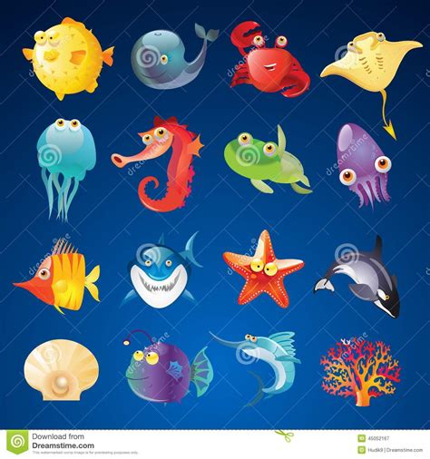Vector Set of Sea Creatures Stock Vector - Illustration of electric