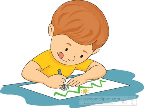 Art Supplies Clipart Young Boy Drawing On Paper Vector Clipart