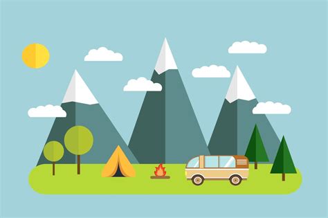 Tourist Camp Mountains Vector Illustrator Graphics ~ Creative Market