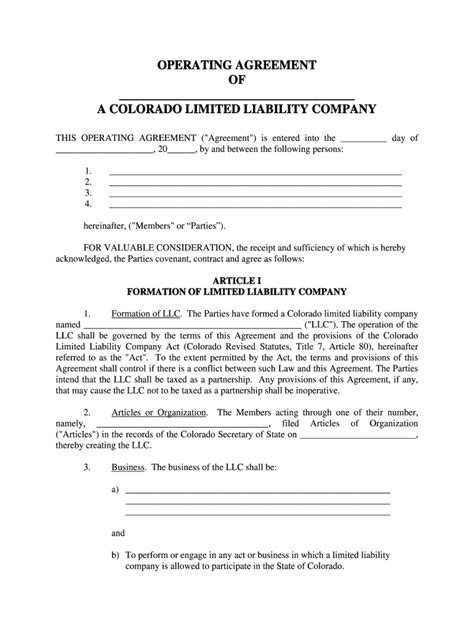 Blank Operating Agreement For Llc Form Fill Out And Sign Printable